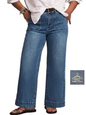Plus Size Jeans High Waisted Straight Leg Stretchy Wide Leg Denim Pants Curvy